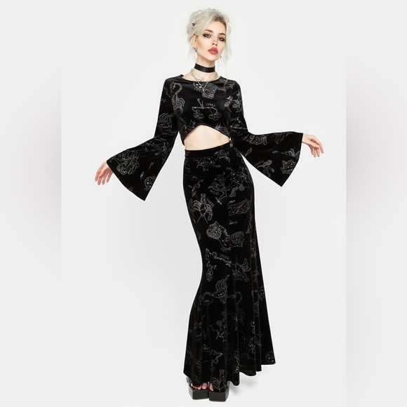 NWT Disturbia Zodiac Foil Print Flute Sleeve Crop Top US 4 / UK 8 - Picture 7 of 8